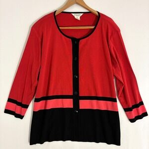 Exclusively Misook Cardigan Tunic Womens Size 3X Button Colorblock Slinky Knit